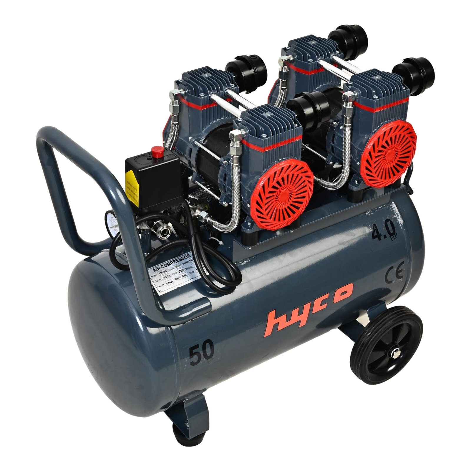 Hycomp Compressor HYCO 4HP 50L Double Motor Oil Free Silent Air Compressor High Speed ...