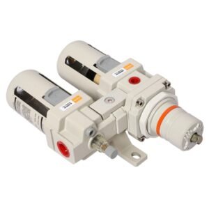 HYCO 1/2" Inch BSP Pneumatic FRL Unit (Air Filter + Regulator + Lubricator) with Metal Guard And Pressure Gauge Air (FRL-AC-4010-04) (PACK OF 1)