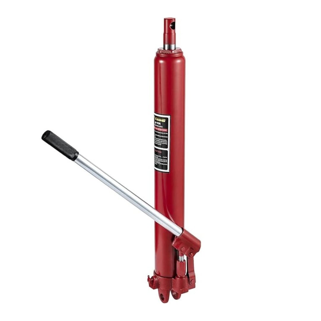 HYCO Hydraulic Long Ram Jack, with Single Piston Pump and Clevis Base, Manual Cherry Picker w/Handle, for Garage/Shop Cranes, Engine Lift Hoist, Red (8 TONS)