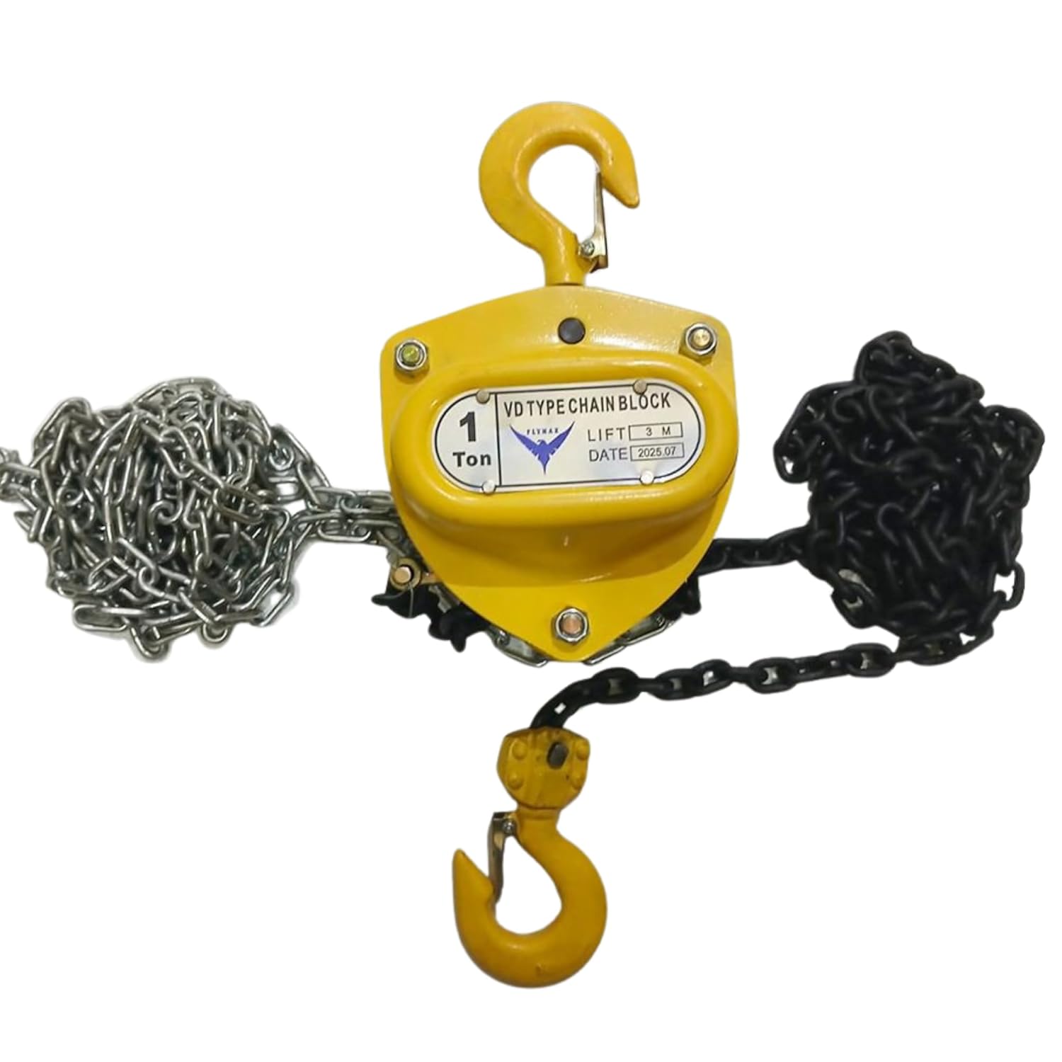 HYCO LABEL FLYAMX VD HEAVY DUTY Type Hand Chain Pulley Block, Heavy Duty Manual Hoist, 3 Meter Lift, Yellow Steel Construction for Transport, Warehouse, Workshop, Garages (1 TON)